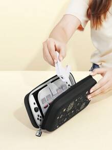 1 pièce Sac de rangement avec élément d'étoile et visage de soleil, compatible avec Switch OLED/Switch NS, coque de protection rigide avec support intégré et rangement pour 10 cartes de jeu, porte-cartes de jeu portable et antichoc, adapté pour les déplacements, offrant une protection pour la console de jeu et les accessoires contre les impacts et les chutes