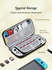 1 pièce Sac de rangement avec élément d'étoile et visage de soleil, compatible avec Switch OLED/Switch NS, coque de protection rigide avec support intégré et rangement pour 10 cartes de jeu, porte-cartes de jeu portable et antichoc, adapté pour les déplacements, offrant une protection pour la console de jeu et les accessoires contre les impacts et les chutes