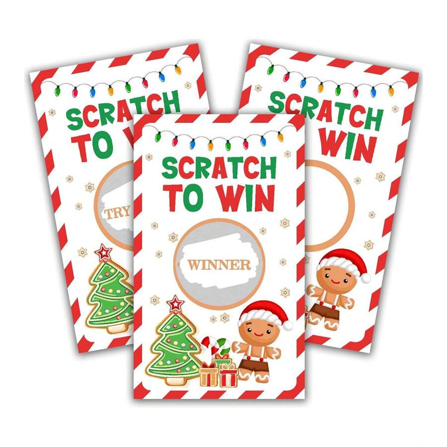 圣诞刮刮卡，35 张带贴纸的刮刮卡，有趣的节日派对游戏卡圣诞派对刮刮卡游戏，派对用品 - 白色 - 查看 1