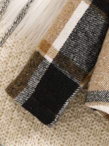 Baby Girl Cute Plaid Faux Pocket Jacket With Black Overall Jumpsuit, Autumn/Winter