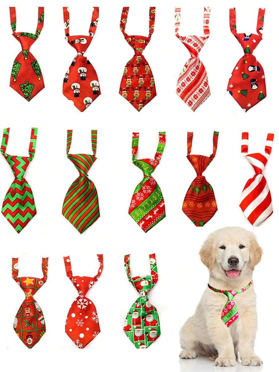 3pcs Christmas Dog Tie, Adjustable Size Pet Dog Tie For Christmas Dog