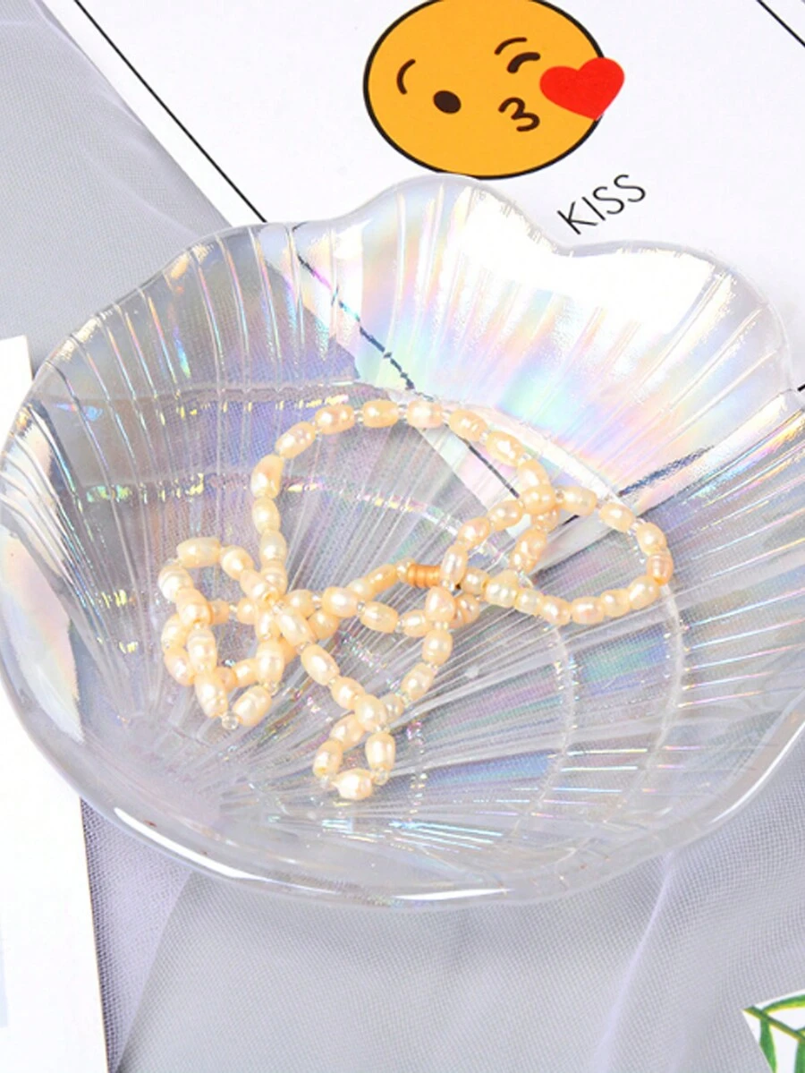 1pc Glitter Glass Jewelry Dish Tray Sparkle Iridescent Seashell Shell