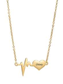 Dây chuyền mặt dây chuyền hình trái tim tình yêu khắc tên tùy chỉnh - Dây chuyền xích thép không gỉ mạ vàng 18K thanh lịch, trang sức, quà tặng cho cặp đôi và kỷ niệm và Giáng sinh - nhiều màu - Xem 2