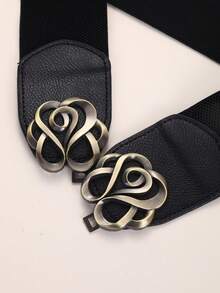 1 件女士弹力时尚腰带 - 松紧腰带，古铜色金属扣，适合连衣裙、休闲装，日常配饰 - 黑色 - 查看 3