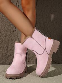 女士冬季保暖雪地靴，厚保暖内衬短靴 - 淡粉紅色 - 查看 9
