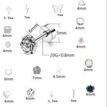 18/6 /4pairs/Sets Stainless Steel Flat Back Earrings, Geometric Shapes Star Heart Moon Rose Butterfly Pearl Zirconia Cross Earrings Surgical Steel Hypoallergenic Earrings, Cz Diaphragm Earrings, Multiple Piercing Hoop Earrings, Unisex Jewelry