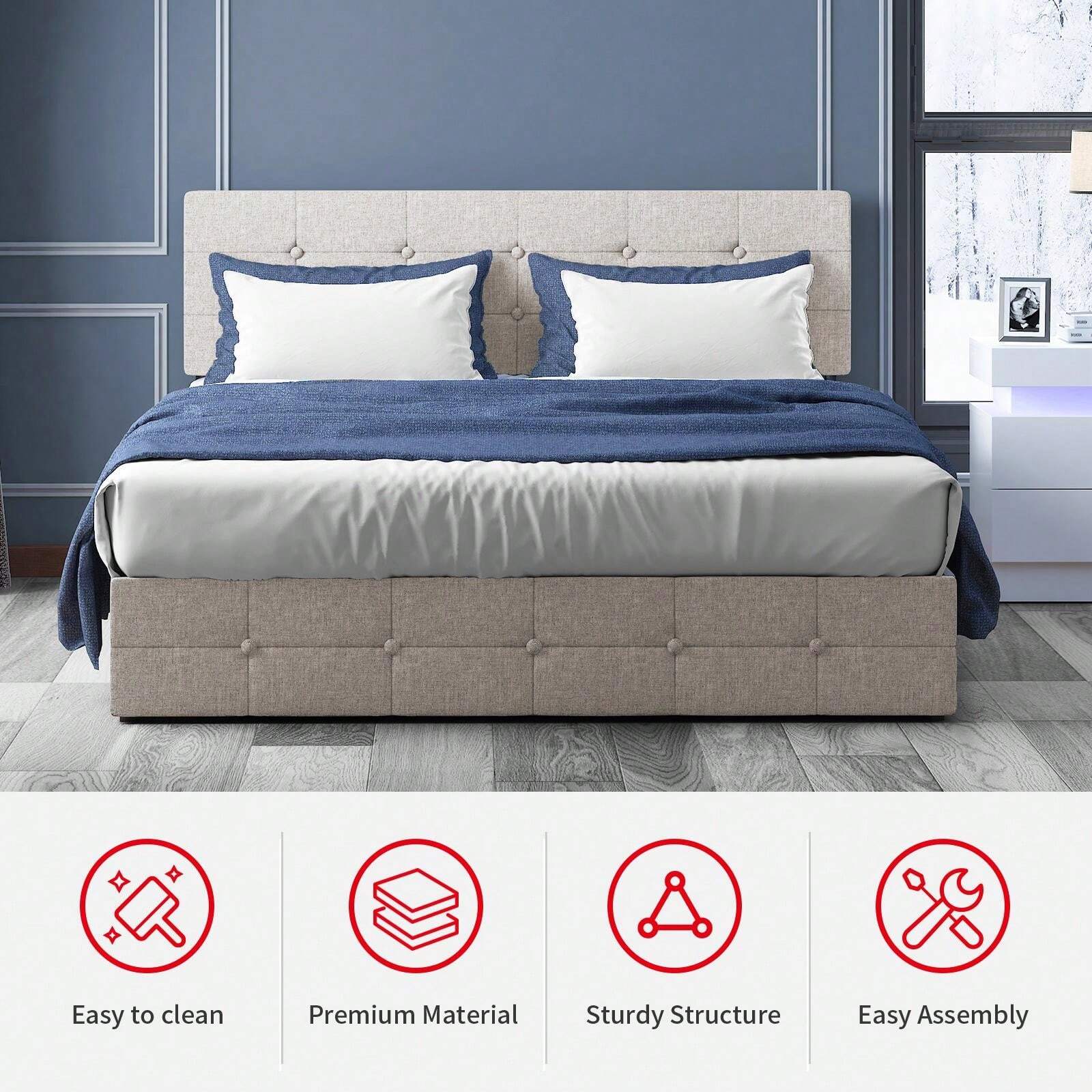 Platform Bed Frame With 4 Storage Drawers, Queen Size Bed Frame No Box