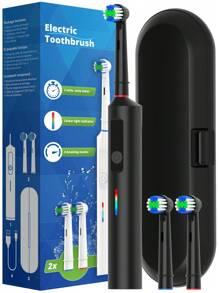Cepillo de dientes eléctrico inteligente, 3 modos de limpieza, recargable por USB, cepillos de dientes eléctricos recargables con temporizador de 2 minutos, estuche de viaje y 2 cabezales de cepillo, compatible con los cabezales de recambio del cepillo de dientes eléctrico