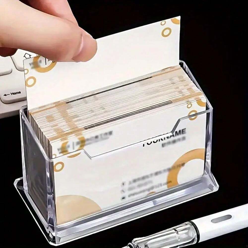 1 Pc Plastic Transparent Business Card Case, Clear Desktop Storage