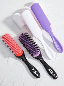 Peigne de mariage personnalisé Peigne personnalisé à neuf rangées Brosse démêlante 1/4 pièces pour cheveux naturels Brosse à cheveux personnalisée gravée Peignes à cheveux bouclés pour salon Convient à tous les types de cheveux pour femmes et hommes Cadeau, Brosse à cheveux / Peigne à cheveux (noir, blanc et violet)