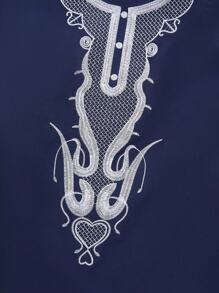 1 conjunto Conjunto Dashiki Azul Marinho Masculino, Gola e Punhos Bordados, Manga Longa, Calça de Cintura Elástica, Traje Africano, Camisa e Calça Casuais Masculinas 2 Peças, Novo Estilo para Todas as Estações, Casamento, Festa, Encontro, Uso Diário