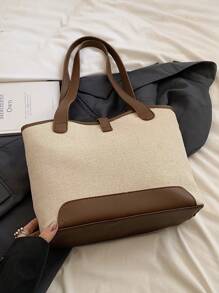 Bolso de hombro con doble asa y ribete de contraste, informal, para trabajo, escuela, ideal para universitarios, adolescentes y jóvenes, perfecto para exteriores, viajes y vuelta al colegio