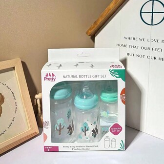 4件套 60ml/180ml/300ml 多色可选 高档礼盒 防摔防胀气 母婴用品 粉色