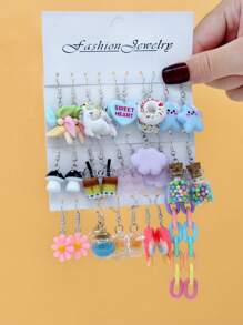 10pcs/30pcs Cross-Border New Dopamine Cute Resin Small Fish, Strawberry, Pineapple, Heart, Ice Cream Dangle Earrings Set - Style6 - View 11