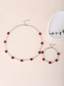 2 件套可爱樱桃和人造珍珠儿童项链和手链套装 - 彩色 - 查看 4