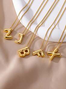 1 件女士粗款首字母项链金色不锈钢 A-Z 字母项链婚礼圣诞派对珠宝礼物 - 金黃色 - 查看 4