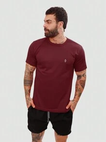 Men's Dry Short Sleeve Gym Training T-Shirt - 酒紅色 - 查看 2