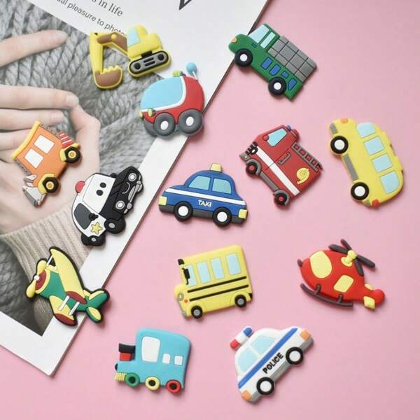 Juego de 3/6/12 unidades - Pegatinas lindas de dibujos animados de transporte para refrigerador, imanes personalizados para refrigerador para cocina y pizarras de oficina, armarios de almacenamiento y lavavajillas, decoraciones de cocina, decoración del hogar, regalos para el Día de la Madre