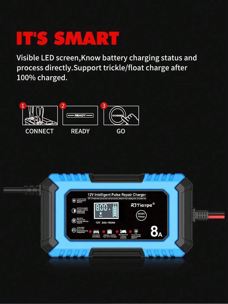 RJTianye RJTianye 12V 8A For Smart Car Battery Charger With LCD Display