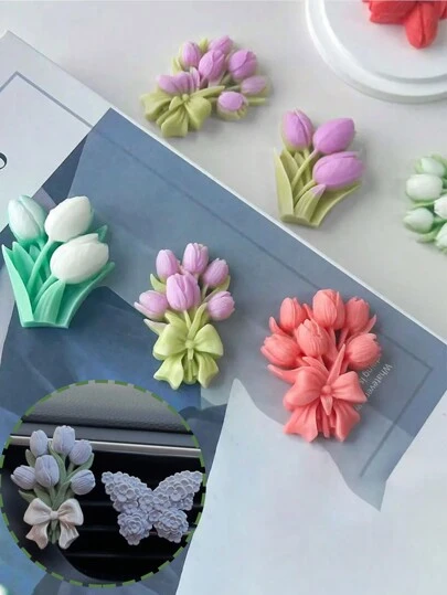 1 件花朵吊坠铸造硅胶模具郁金香树脂硅胶模具巧克力糖果烘焙模具蛋糕装饰模具适用于 DIY 蜡烛制作工艺品
