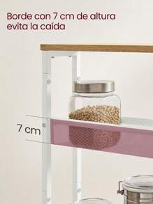 VASAGLE Carro de 4 Niveles, Carro Estrecho de Cocina con Ruedas, con Asa, para Espacio Reducido, 13 x 45,4 x 77 cm, para Cocina, Baño, Salón,Estudio, Roble Beige y Blanco - Blanco - Ver 8