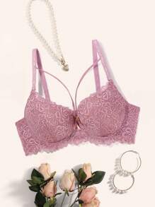 Hellviolettes gepolstertes Spitzen-Push-up-Büstenhalter-Unterbrustmieder mit herausnehmbaren Polstern für Damen, sexy und stützend