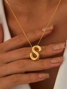 1 件女士粗款首字母项链金色不锈钢 A-Z 字母项链婚礼圣诞派对珠宝礼物 - 金黃色 - 查看 9
