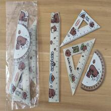 4pcs/One Set, Plastic Color Cartoon Capybara Ruler, A Set Of Ruler Test Drawing Four-Piece Ruler, Plastic Color Cartoon Ruler Triangle Board, School Supplies, Kawaii Stationery - Capibara - View 1