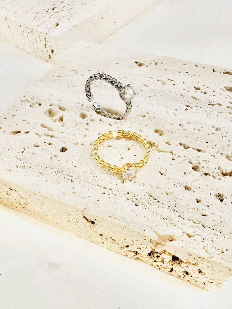 1 szt. Pierścień ze stali nierdzewnej z cyrkonią, odpowiedni do codziennego noszenia