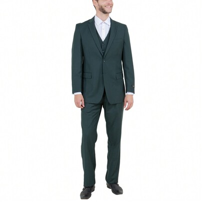 Mens Suit Three Piece Modern Fit Two Button Notch Lapel Solid Colors Suit Set