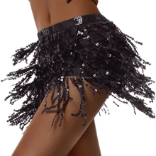 Women's Party Skirt Fringe Sequin Sequins Carnival Belly Dance - màu đen - Xem 4