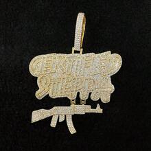 DUBSS 1 件经过认证的 Steppa 枪项链男士冰晶吊坠真金镀金方晶锆石嘻哈珠宝 - 字母 - 查看 9