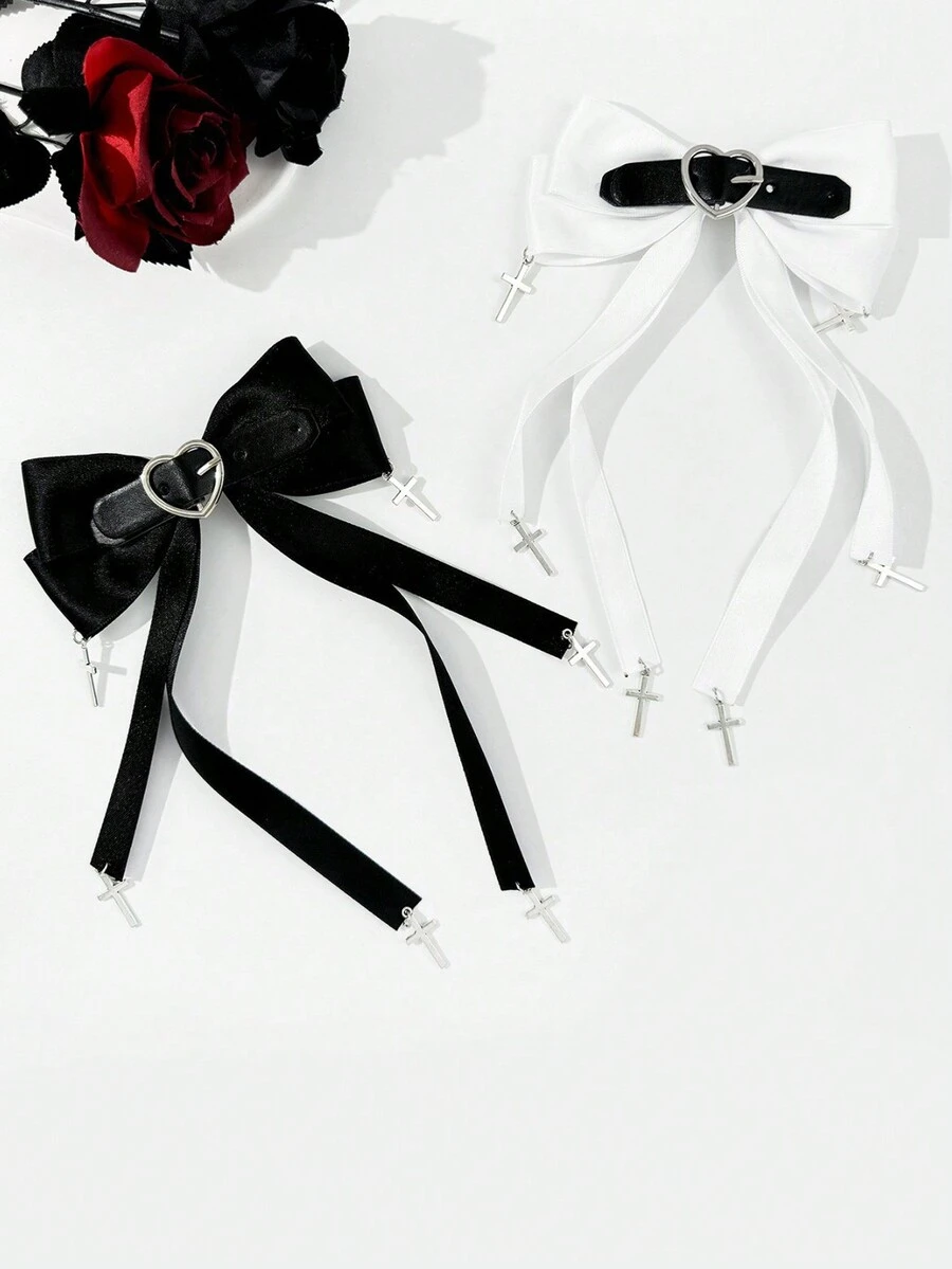 1pc Dark Sweet Cool Punk Love Cross Bow Ribbon Kẹp tóc thời trang nữ Phụ kiện tóc cá nhân - Nhiều màu - Xem 1