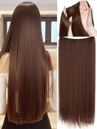 No Clip Fshine Invisible Wire Hårförlängningar Chokladbrun Till Svart Osynlig Wire Hårstycke Klämma i hår med genomskinlig fisklinje Naturligt långt hår Rakt Vågigt One Piece 20-32 tum