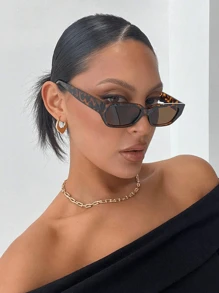 1pc Rectangular Fashion Glasses Retro Versatile Exquisite Street Photography Daily Women's Fashion Glasses - 彩色 - 查看 2