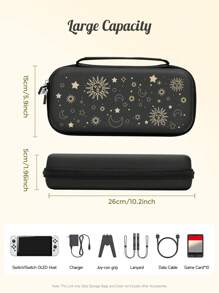 1 pièce Sac de rangement avec élément d'étoile et visage de soleil, compatible avec Switch OLED/Switch NS, coque de protection rigide avec support intégré et rangement pour 10 cartes de jeu, porte-cartes de jeu portable et antichoc, adapté pour les déplacements, offrant une protection pour la console de jeu et les accessoires contre les impacts et les chutes