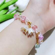 Bracelet de perles de cristal artificielles personnalisé pour femmes, fleur à grains, lys, perles colorées, bracelet corde élastique, bijoux à breloques