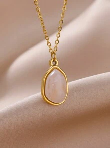1 pièce Collier pendentif en pierre naturelle violette asymétrique en acier inoxydable pour femme, accessoire mode pour un port quotidien