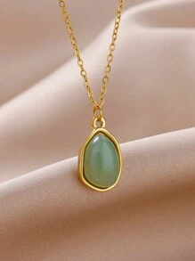 1 pièce Collier pendentif en pierre naturelle violette asymétrique en acier inoxydable pour femme, accessoire mode pour un port quotidien