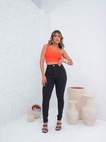 Women's Black Skinny High Waist Jeans New Release 2024 - 黑色 - 查看 10