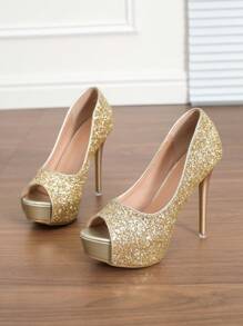 Women Super High Heel Sandals, Sexy Versatile Stilettos With Waterproof Platform And Open Toe - Gold - View 6