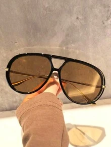 1副双梁超大全框时尚眼镜，个性化复古飞行员风格时尚眼镜，适合街拍、秋冬基础款女装、商务休闲装、沙滩配饰、时尚眼镜、時尚眼鏡 - 彩色 - 查看 7