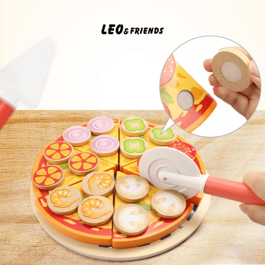Kids Pretend Play Cutting Fruits, Vegetables And Pizza Wooden Play Food