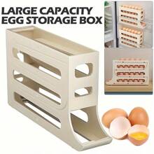 1pc,Egg Storage Box In The Refrigerator, Automatic Egg Rolling Rack, Egg Rack Storage Box For Large Capacity Refrigerator, ABS Material, For Easter Day, Egg Storage Trays