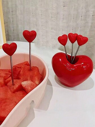 1 件可爱不锈钢心形水果叉，创意家居设计高品质水果签