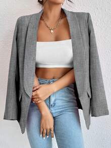 Áo khoác vest thanh lịch thường ngày cho nữ, áo khoác blazer màu trơn cho nữ - Xám - Xem 6