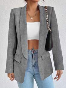 Áo khoác vest thanh lịch thường ngày cho nữ, áo khoác blazer màu trơn cho nữ - Xám - Xem 1