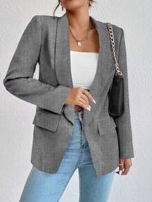 Áo khoác vest thanh lịch thường ngày cho nữ, áo khoác blazer màu trơn cho nữ - Xám - Xem 3
