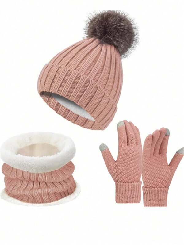 3 szt./2 szt. Dzianinowy ciepły podszewkowy szalik zimowy, rękawiczki i czapka dla mężczyzn i kobiet