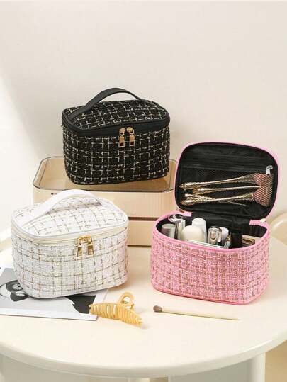 Large Capacity Grid Makeup Bag, Skincare Pouch, Toiletry Bag, Portable Cosmetic Travel Bag, For Women & Men, Travel Accessories, Cruise Items, Dorm Supplies, Bridesmaid Gifts, Women's Day Gifts, Birthday Gifts, Home Decor, Bathroom, Bedroom, Jewelry Organizer, Lip Gloss, Nail Polish Storage, Cosmetic Case, Summer Beach Vacation Essentials, Study Supplies,Boho Vibes,For Holiday Beach, Bathroom Collection, Bedroom Collection, Large Capacity